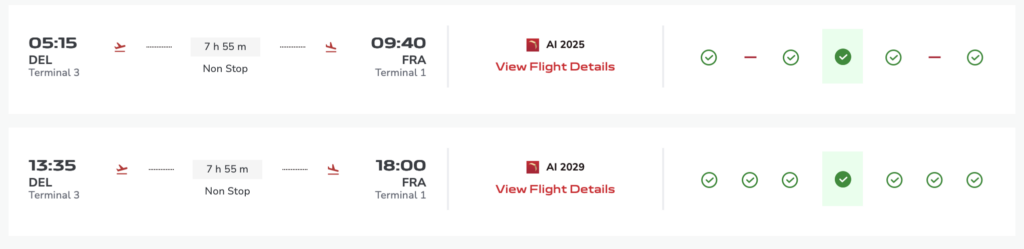 a screenshot of a flight schedule